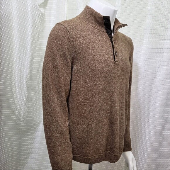 VTG 90s Hugo Boss Mock Neck Henley Sweater Wool Blend Brown Heather Men's M - Picture 1 of 8